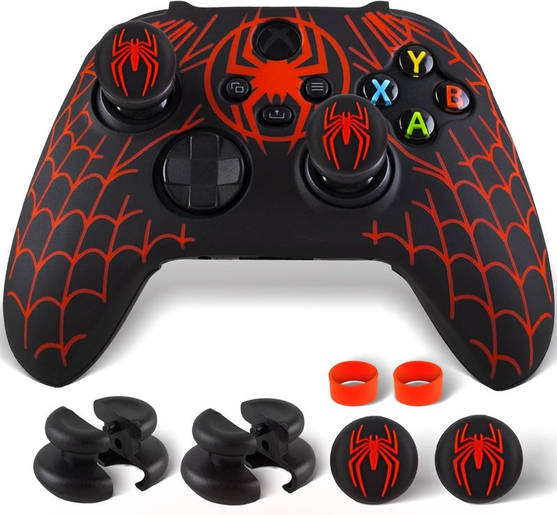 PlayRealm غطاء جلدي سيليكوني ملصق x 1 ومقابض موسعة x 2 لجهاز تحكم Xbox Series/One شبكة العنكبوت - Image 1